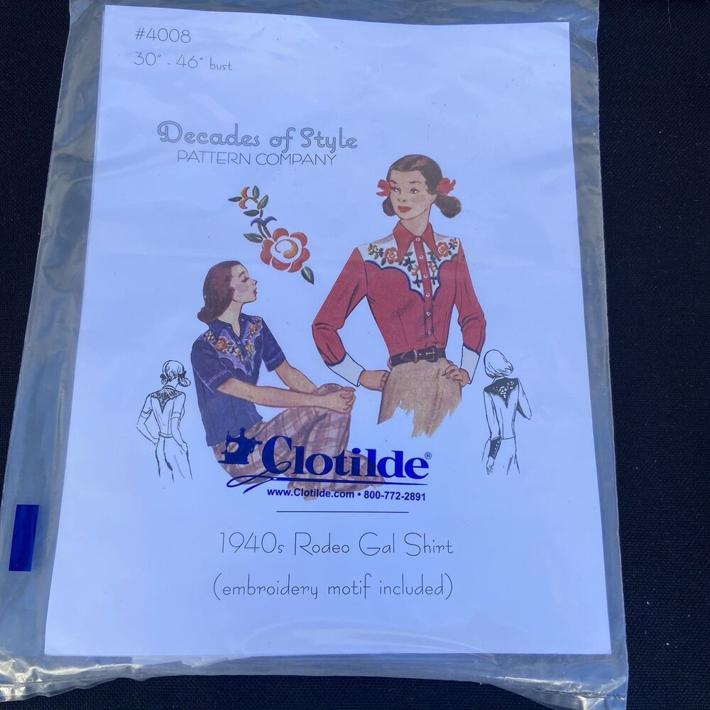 Vintage Decades of Style 1940s Rodeo Gal Shirt Sewing Pattern 4008 Bust 30–46